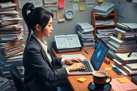 7 Hal Penting yang Perlu Diperhatikan Sebelum Menggunakan Cloud Storage Berbayar Ilustrasi seorang wanita sedang menggunakan laptop untuk mengolah data (foto: Generate AI)