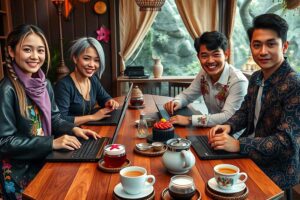 Brainstorming dan Mind Mapping dalam Bisnis di Industri Kreatif: Seperti Apa? Nongkrong dan ngobrol ngalor ngidul kadang jadi bentuk brainstorming (foto: Generatif AI)