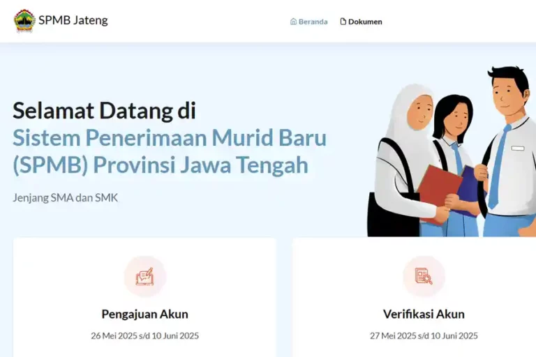Halaman depan website Sistem Penerimaan Murid Baru (SPMB) Provinsi Jawa Tengah