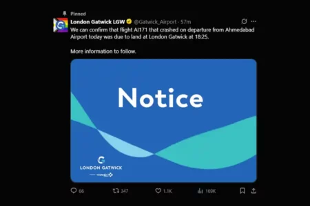 Tangkapan layar unggahan Gatwick Airport di platform X