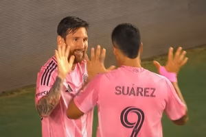 Messi usai mencetak goal kedua dalam laga Inter Miami vs Nashville SC di Chase Stadium, Fort Lauderdale, Floridadan (sumber foto: Youtube Major League Soccer)