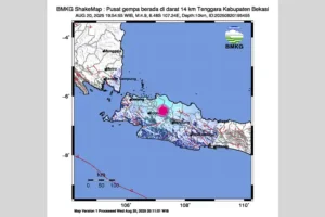 Gempa Magnitudo 4,9 Guncang Bekasi, Getaran Terasa hingga Jakarta dan Tangerang Gempa M4,9 guncang Bekasi dengan kedalaman 10 km, Rabu (20/8).