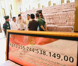 Penyerahan uang pengganti kerugian negara sebesar Rp 13.255.244.538.149,00 dari Kejaksaan Agung kepada Kementerian Keuangan Republik Indonesia.