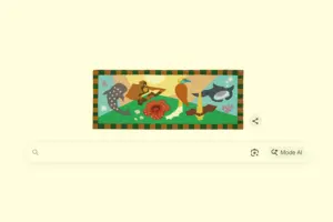 Tangkapan layar Google Doodle hari ini yang membawa tema Hari Cinta Puspa dan Satwa Nasional 2025