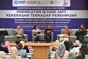 FH UNAIR Pimpin Konferensi Nasional untuk Dorong Reformasi Hukum Berperspektif Gender FH UNAIR gelar konferensi nasional 16 HAKTP untuk mendorong reformasi hukum berperspektif gender dan perlindungan bagi perempuan serta anak.