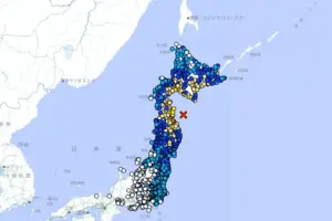 Peta gempa bumi di lepas pantai timur Prefektur Aomori (sumber: Japan Meteorological Agency)