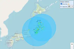 Tangkapan layar peta gempa di Jepang (sumber: japanquakemap.com)